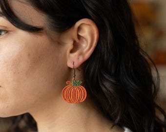 Halloween Pumpkin Lace Earrings Machine Embroidery Design File (Digital Download)