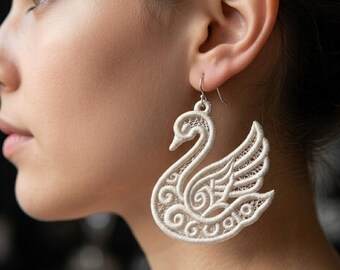 Swan Lace Earrings Machine Embroidery Design: Freestanding Summer Jewelry Pattern (Digital Download)