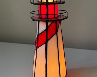 Vintage 10" Stained Glass Lighthouse Accent Table Lamp with Inline Switch