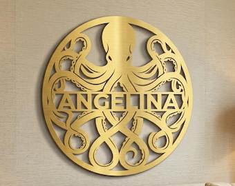 Personlig metallväggkonst med bläckfisk | Anpassad nautisk kustinredning