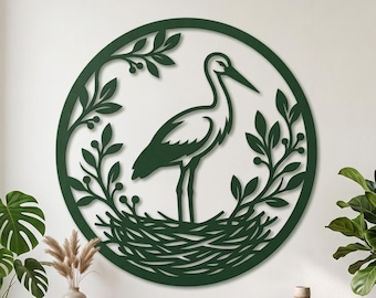 Häger i metall, väggdekoration för fågelbo, väggdekoration för rustikt bondgårdsstil, väggbonad i naturstil, dekoration i stugmiljö, trädgårdsväggkonst