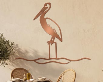 Metal Pelican Wall Art, Coastal Bird Outdoor Decor, Beach House Patio Accent