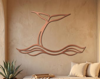 Whale Tail Metal Wall Art, Coastal Ocean Wave Decor, Beach House Patio Accent