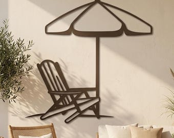 Metal Beach Chair Wall Art, Coastal Patio Decor, Poolside Outdoor Decor