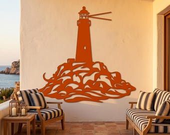 Fyr metall väggkonst, nautisk kustnära heminredningsskylt