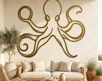 Octopus Metal Wall Art, Coastal Outdoor Decor, Beach House Patio Accent, Ocean Sea Animal