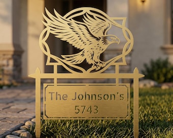Personlig metallskylt med örn | Anpassad husnummerpåle, trädgårdsdekor