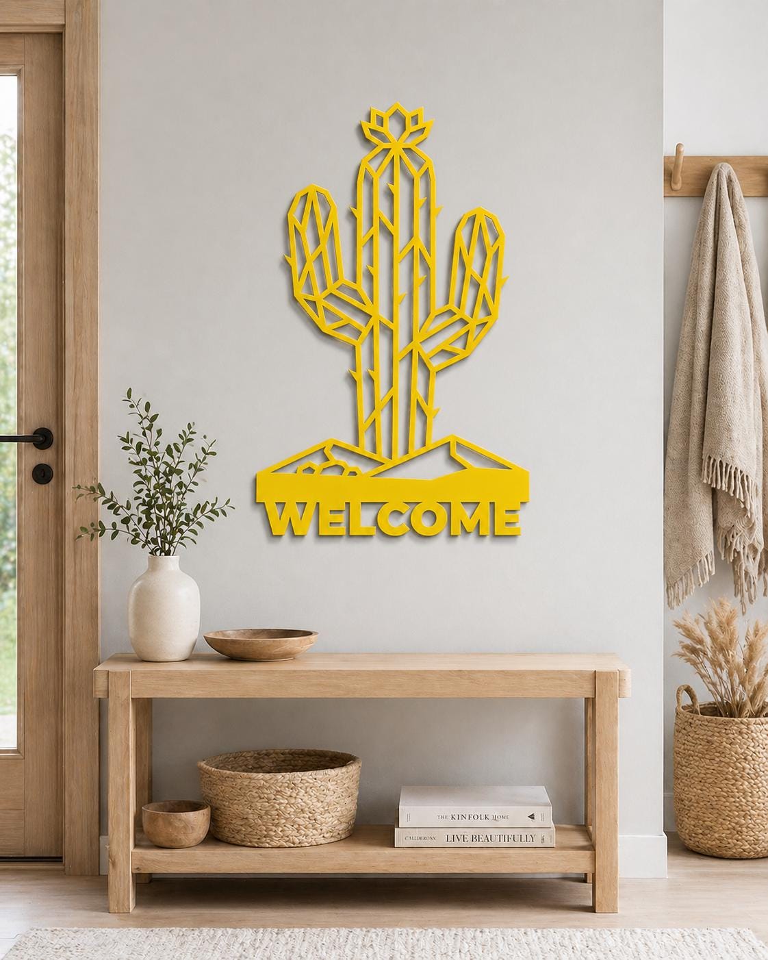 Geometric Cactus Welcome Metal Sign, Southwestern Desert Outdoor Decor ...