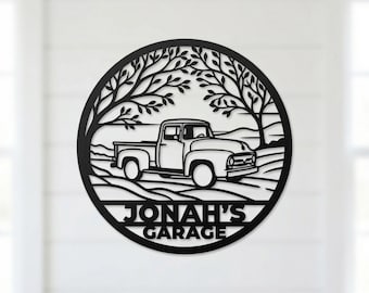 Personlig metallväggkonst för vintage pickup truck, specialdesignad garageskylt, rustik inredning