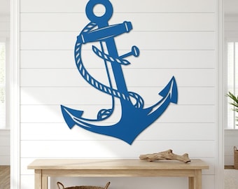 Ankare i metall, väggkonst för nautisk kustinredning, skylt med strandsjöhus