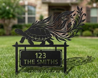 Personlig adressskylt med havssköldpadda | Trädgårdspåle i metall, kustnära trädgårdsdekoration