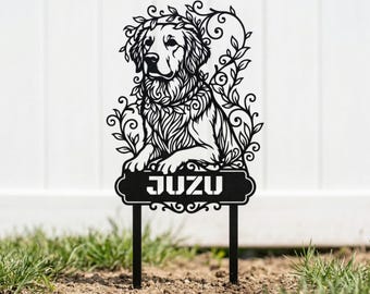 Personalized Golden Retriever Garden Stake, Custom Metal Yard Sign, Pet Memorial Decor