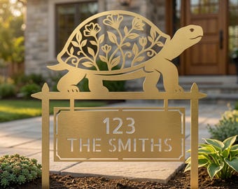 Personlig adressskylt för havssköldpadda | Trädgårdspåle med kustmotiv | Anpassad trädgårdsdekoration med husnummer