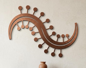 Abstract Crescent Metal Wall Art, Copper Geometric Sculpture, Modern Statement Decor
