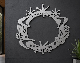 MCM Starburst Wreath Metal Wall Art, Mid Century Modern Floral Decor