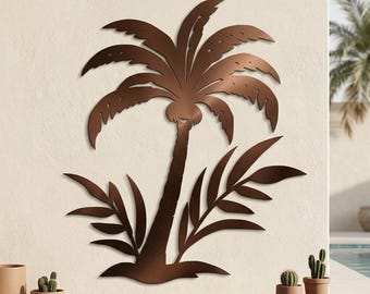 Palmträd i metall, väggkonst, tropisk botanisk dekor, bohemisk resort-uteplatshängande