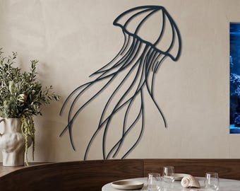 Jellyfish Metal Wall Art, Coastal Bedroom Decor, Ocean Sea Animal Silhouette