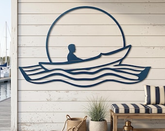 Boat Sunset Metal Wall Art, Coastal Patio Decor, Beach House Ocean Wave