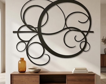 Abstract Metal Circle Wall Art, Modern Geometric Line Sculpture, Contemporary Statement Decor