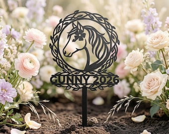 Personlig hästträdgårdspåle | Anpassad metallträdgårdsdekor, minnesskylt