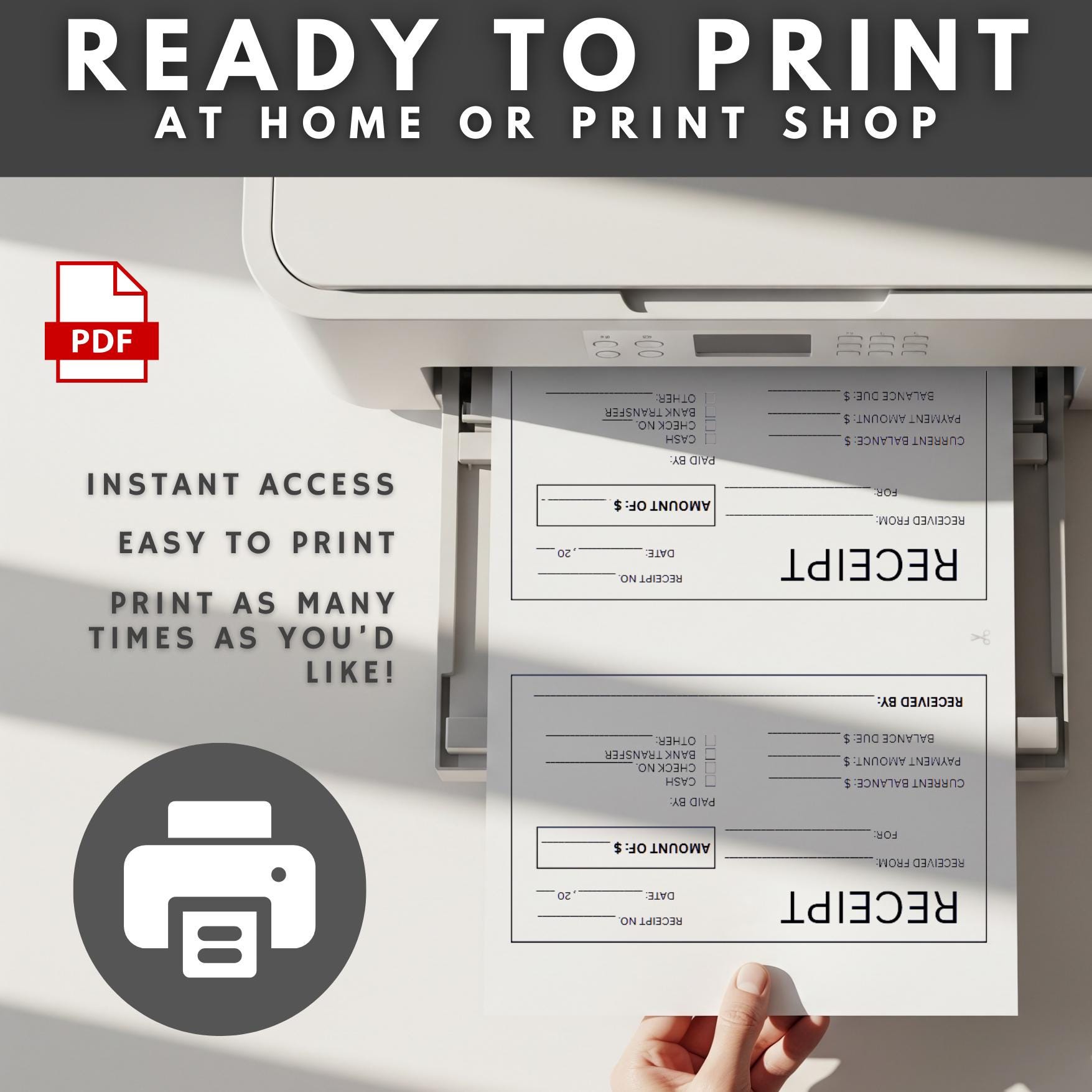 Cash Receipt Template Receipt Template PDF Digital File Simple Template ...