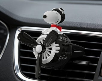 Snoopy Pilot Airplane Car Air Freshener, Rotating Propeller Vent Clip, Retro Automotive Decor