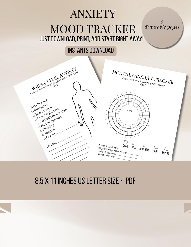 Anxiety Tracker Printable Bundle: Daily, Weekly, Monthly (PDF Download ...