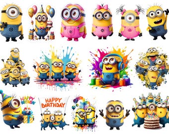 Pacchetto di clipart PNG di Minion, immagini PNG di Minion, file PNG di cartoni animati, sfondo trasparente, download digitale, download istantaneo