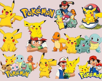 Pacchetto di sublimazione Pokemon, pacchetto di clipart PNG Pokemon, Pokemon PNG, Pikachu PNG, Pokeball PNG, set di clipart Pokemon anime, download istantaneo