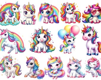 PNG Carino Unicorno Arcobaleno e Farfalle, Immagini Clipart, File PNG di progettazione digitale per sublimazione, Alta Risoluzione, Download PNG digitale
