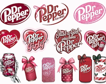 Pacchetto Dr Pepper SVG PNG / Logo Girly Soda Cuori Fiocchi (download digitale)