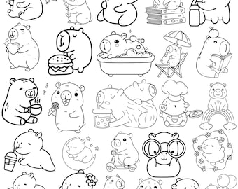 Pacchetto SVG di capibara / Clipart di capibara carini / Illustrazioni di animali kawaii / File di taglio DXF / Download immediato