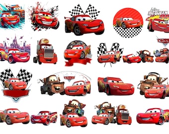 Pacchetto di clipart PNG di Cars, Saetta McQueen Tow Mater, personaggi di Cars, clipart di cartoni animati PNG, maglietta, decorazione per torta, compleanno, sublimazione di Cars