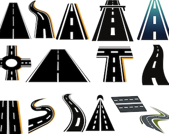 Pacchetto Svg Strada, clipart stradale, file di taglio stradale, svg autostrada, dxf stradale, png stradale, vettore stradale, Svg curva, Svg strada asfaltata curva