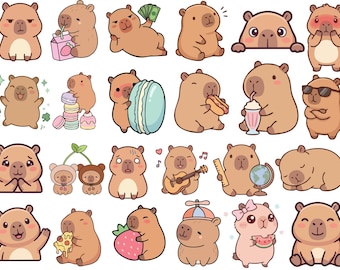 Carino Capibara PNG, Divertente Clipart Capibara, Adesivo digitale di cartoni animati anime, file per Cricut, Set di illustrazioni di animali kawaii, Pacchetto di clipart PNG