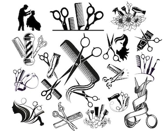 Pacchetto SVG di strumenti per barbieri, grafica vettoriale per parrucchieri (download digitale)