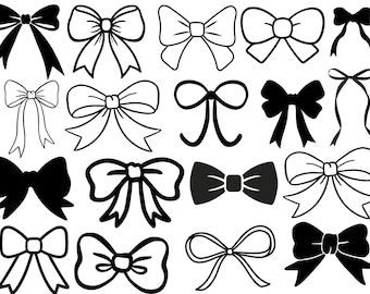 Pacchetto SVG fiocco nero, SVG fiocco nastro, SVG nastro, File di taglio SVG fiocco, Clipart fiocco, Silhouette fiocco, SVG papillon, EPS, PNG - Download digitale