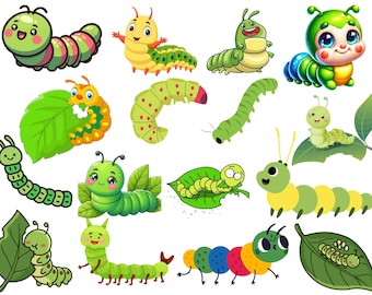 Clipart del bruco mai sazio, pacchetto di adesivi PNG, Clipart del bruco mai sazio PNG, PNG del bruco mai sazio
