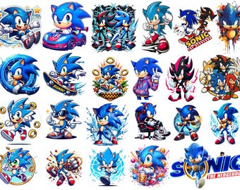 Pacchetto di immagini PNG di Sonic, alta qualità, clipart PNG di Sonic, silhouette di Sonic, compleanno a tema Sonic, stampa di Sonic, maglietta fai da te per bambini, stampa PNG di Sonic per magliette per bambini