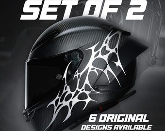 Set of 2 Neo Tribal Helmet Decals – Motorcycle Helmet Sticker Kit – Aggressive Premium Vinyl Graphics for Full Face Helmets- Sinner decal
