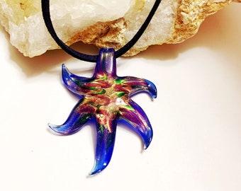 Starfish necklace, hand blown necklace, gift idea, vacation necklace