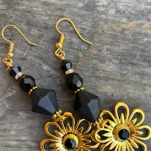 Black drop earrings, bohemian earrings, vintage earrings, minimal, gift for her, dangle jewelry