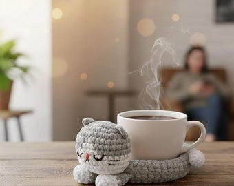 Patrón de posavasos de gato a crochet / Bandeja decorativa 2 en 1 de amigurumi (Descarga en PDF)