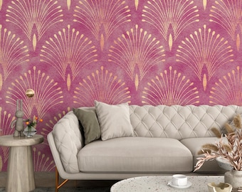 Art Deco Wallpaper Pastel Pink Damask Pattern Vintage Ornament Peel And Stick Textured
