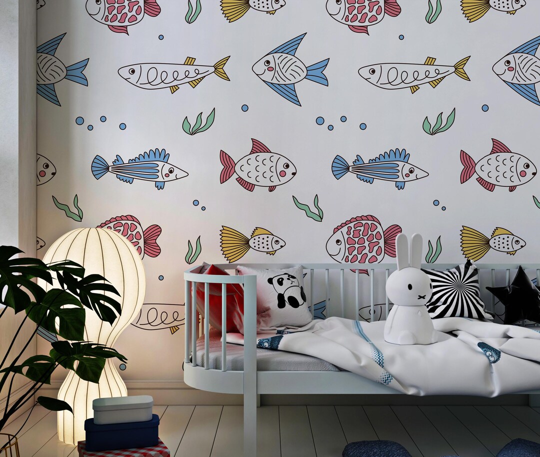 Colorful Fish Wallpaper Cartoon Sea Animals Pattern for Kids Room Peel ...