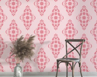 Pink Pattern Wallpaper Pastel Ornament Damask Shapes Vintage Peel And Stick Textured