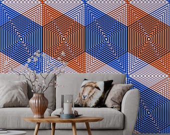Abstract Blue And Orange Lines Wallpaper Geometric Shapes Peel And Stick Textured