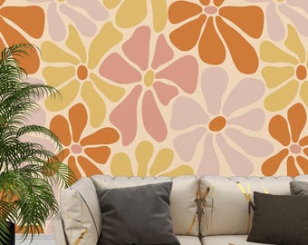 Colorful Flowers Wallpaper Modern Floral Pattern Pastel Peel and Stick Textured
