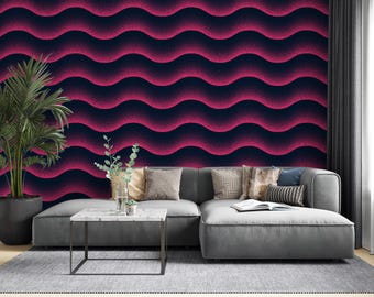 Retrowave Wavy Pink Striped Retro Wallpaper Peel And Stick Textured