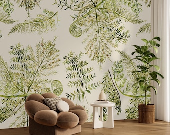 Pastel Botanical Wallpaper Greenery Plants Pattern Peel and Stick Textured